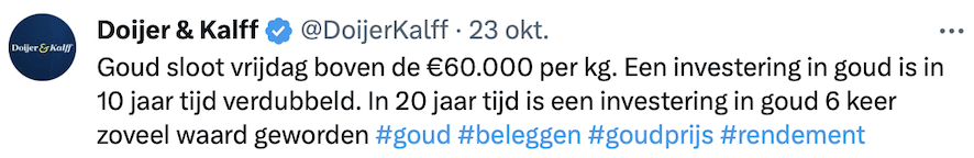 Tweet rendement goud