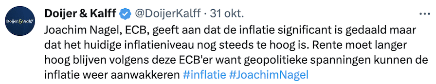 Tweet commentaar Joachim Nagel ECB