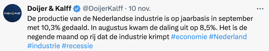 Tweet daling industrie Nederland