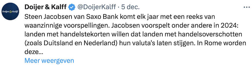 Tweet voorspelling Steen Jacobsen Saxo Bank