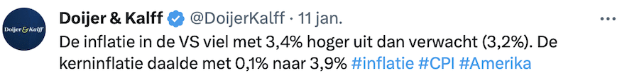 Tweet inflatie gestegen in de VS