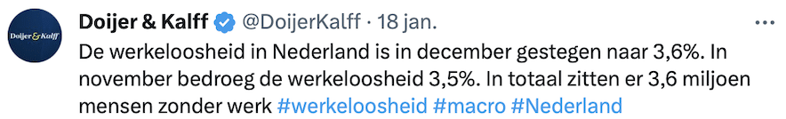 Tweet werkeloosheid Nederland 