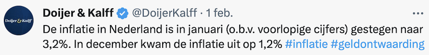Tweet inflatie Nederland januari 2024
