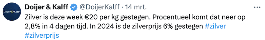 Stijging zilverprijs