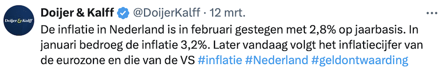 Stijging inflatie Nederland februari 2024