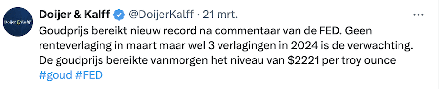 Tweet goud naar nieuw record