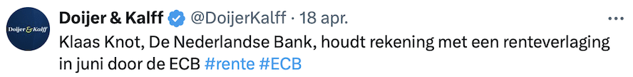 Klaas Knot verwacht renteverlaging ECB in juni 2024