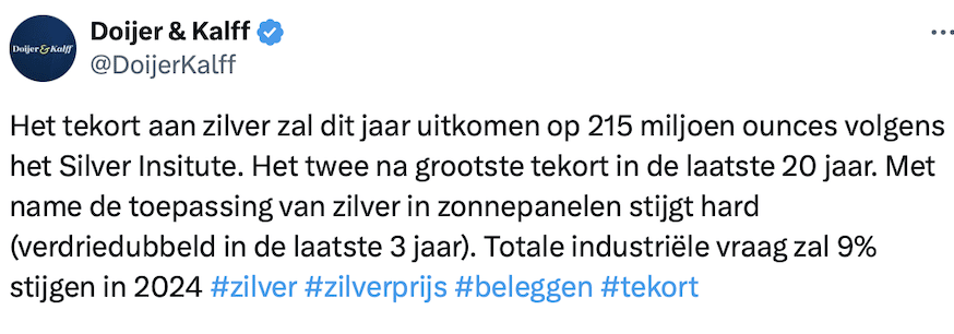 Tekort aan zilver 2024