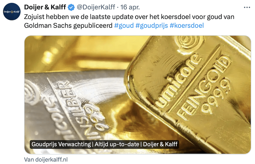 Koersdoel goud omhoog bij Goldman Sachs