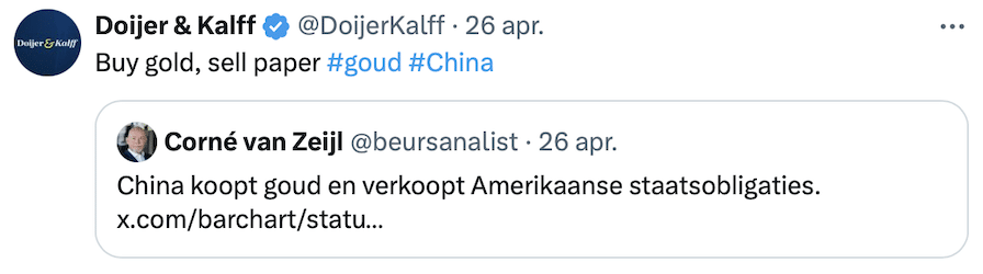 China koopt goud en verkoopt Amerikaanse staatsobligaties